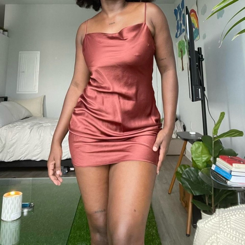 Cowl Neck Nude Copper Champagne Silky Dress